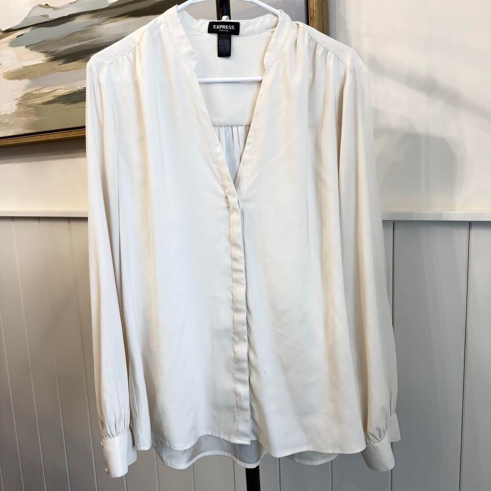 Express Portofino Ivory White Long Sleeve Blouse Size XL